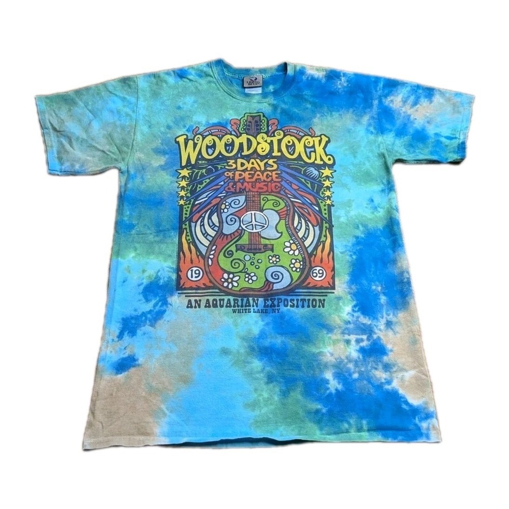 Liquid Blue Sz MEDIUM Woodstock Shirt 3 Days Peace & Music White Lake NY Tie Dye